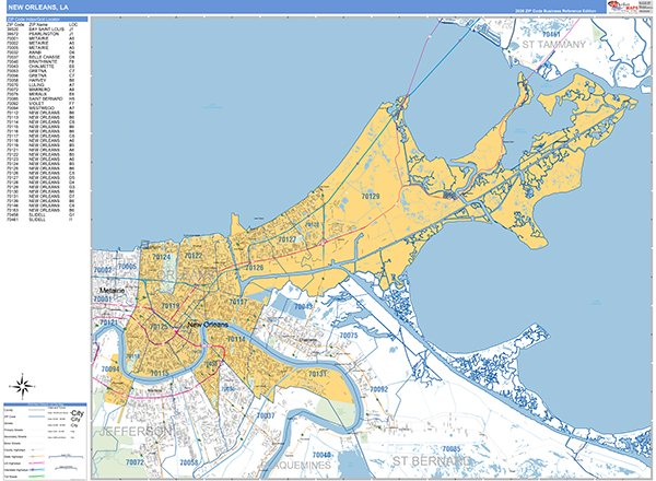 New Orleans City Wall Map Basic Style